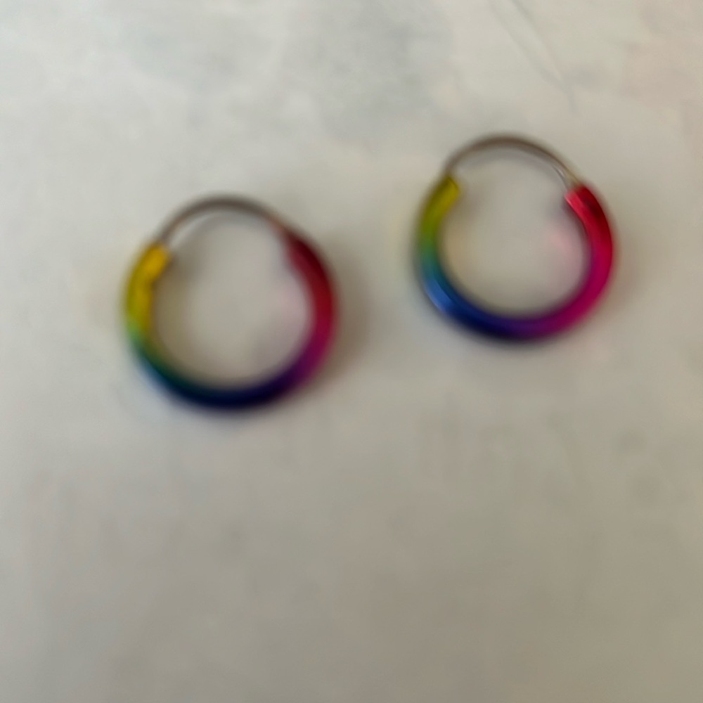 Earrings, neon colors pierced ear, pink purple, blue green gold wires, half inch